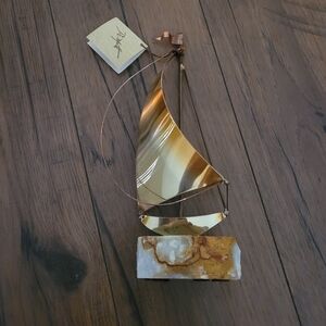 DeMott Brass and Copper Sailboat Sculpture on Onyx Base California Art Vintage‎